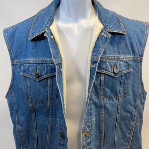 Vintage Guide Gear Sherpa Lined Sleeveless Denim Trucker Vest